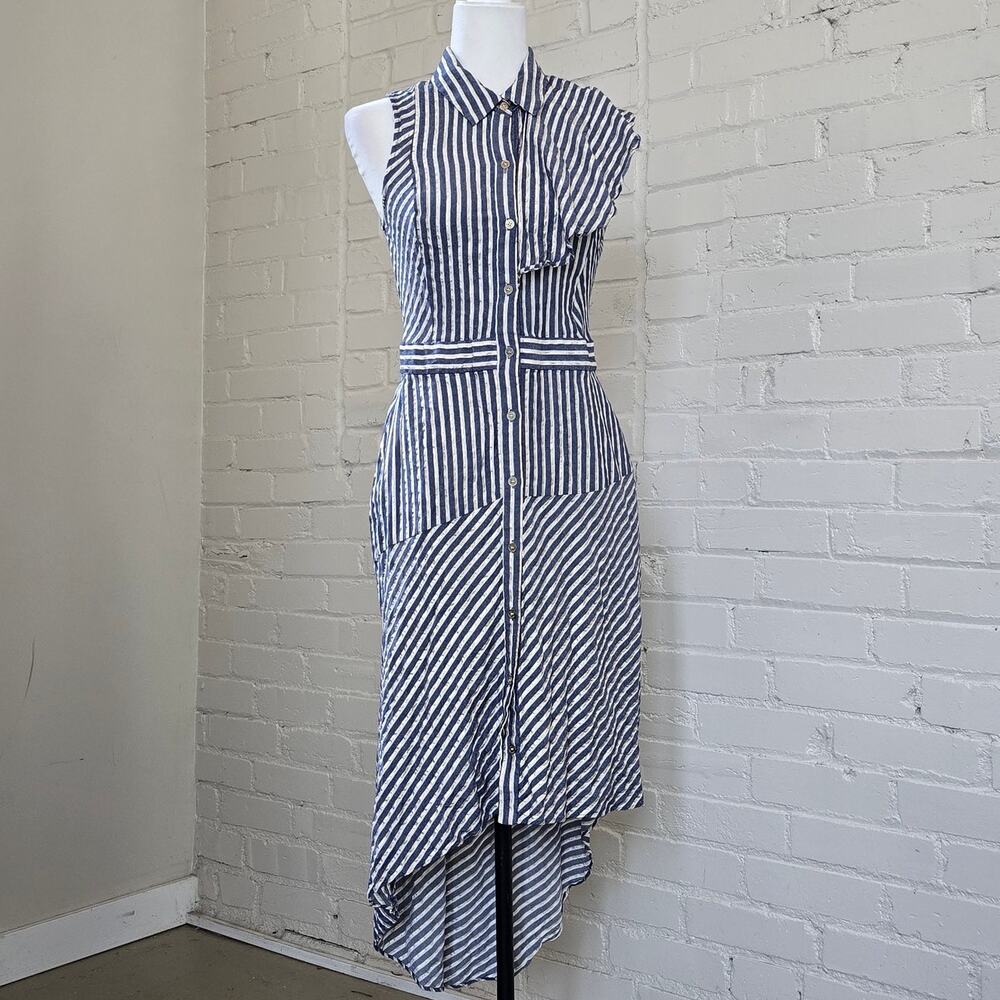 Rachel Rachel Roy Coastal Navy w/ Gold Striped Dress ┃Asymmetrical w/ Ruffle